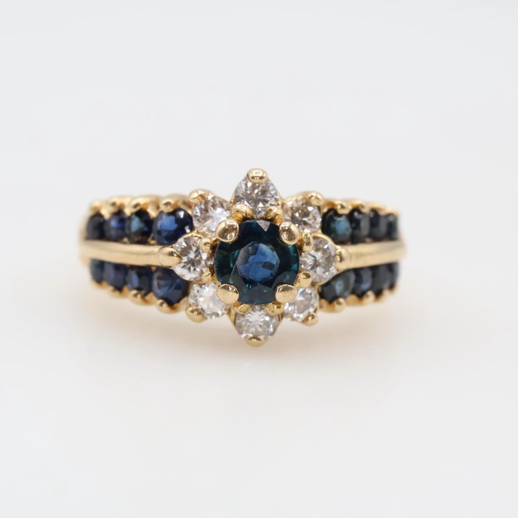 14kt Gold Blue Sapphire Diamond Accent Ring