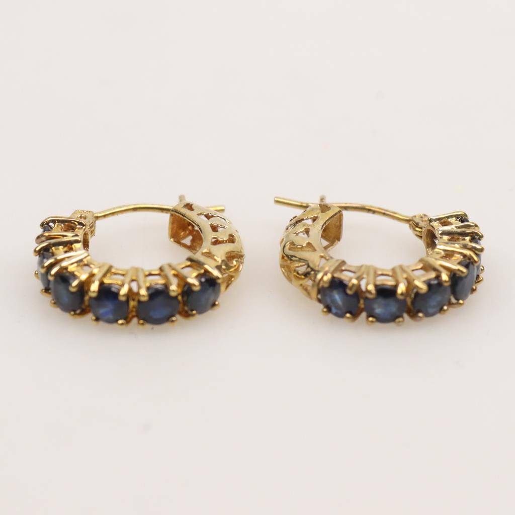 Pave Blue Sapphire Scarab Hoop Earrings main image 0