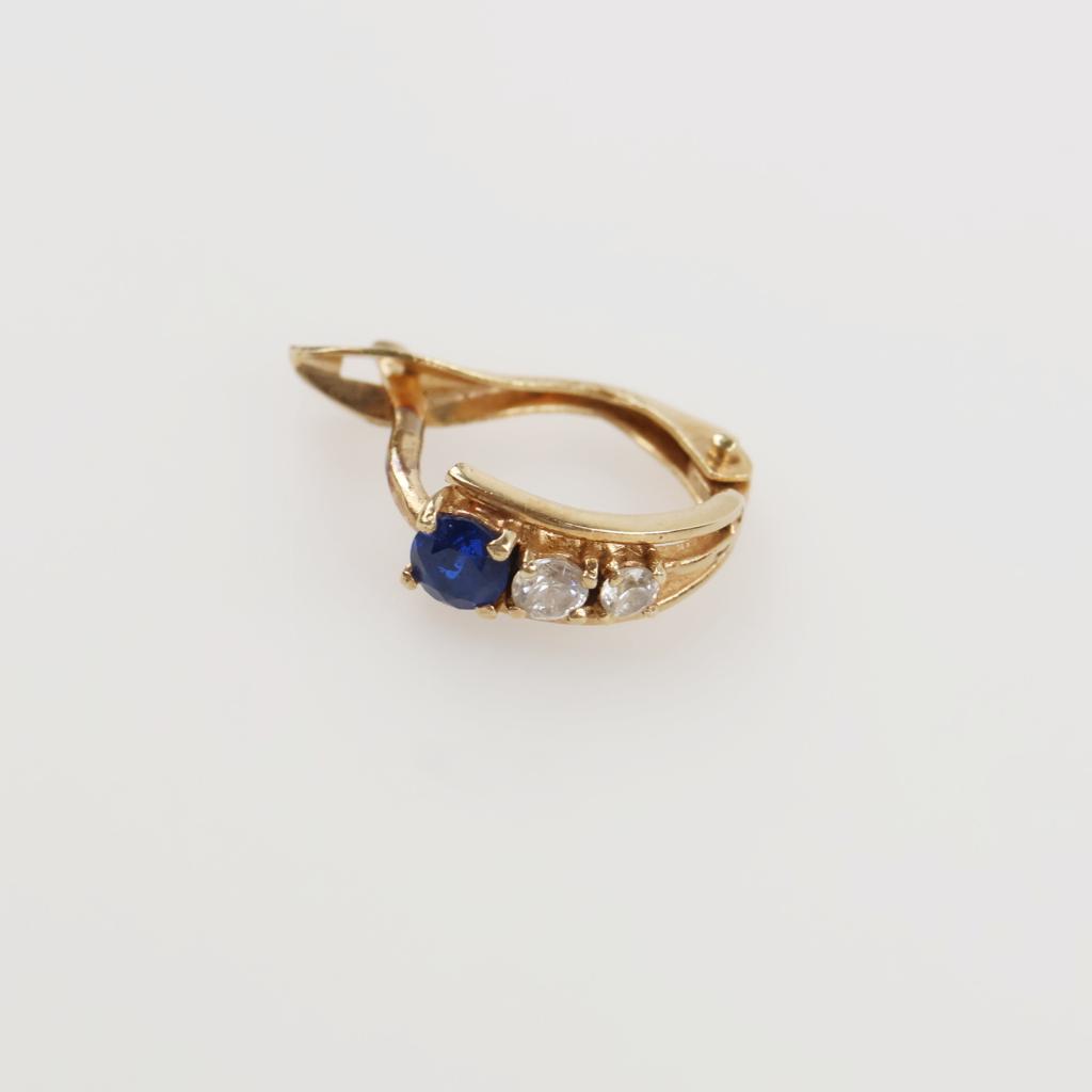 14kt Gold Blue Stone Clear Stone Accent Huggie Hoop Earring