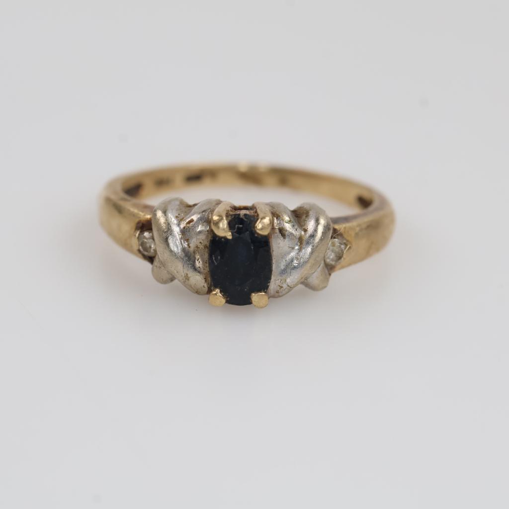 14kt Gold Blue Stone Clear Stone Accent Ring