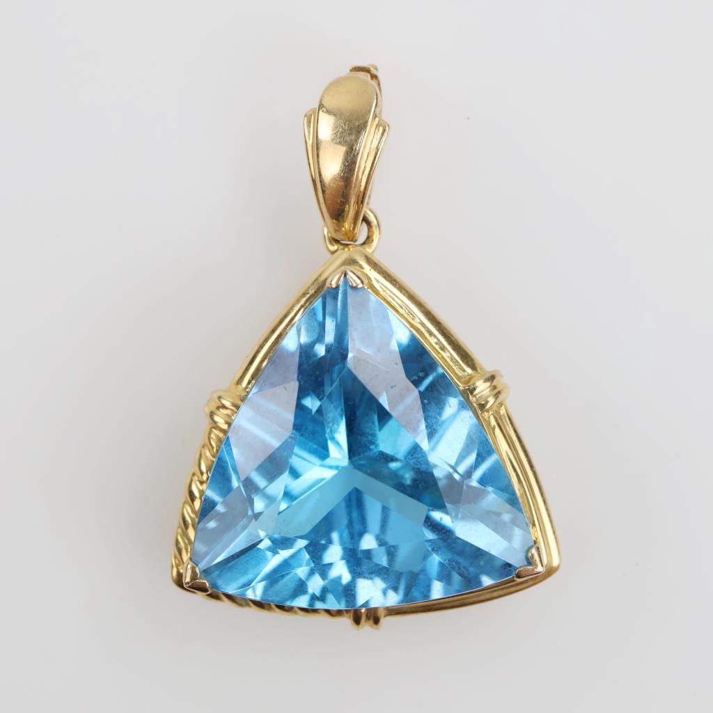 14kt Gold Blue Topaz Triangle Pendant