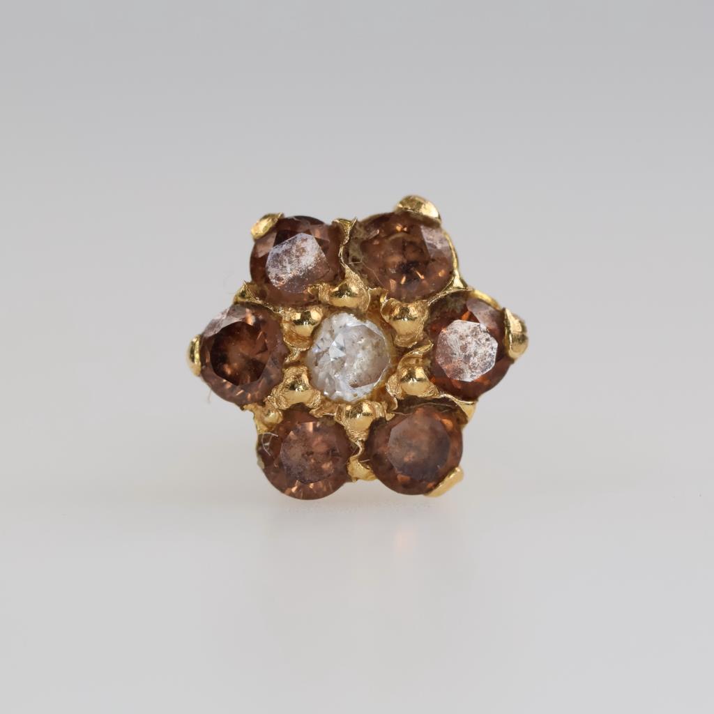 14kt Gold Brown And Clear Flower Earring