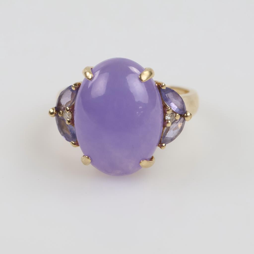 14kt Gold Chalcedony, Tanzanite, Diamond Accent Ring
