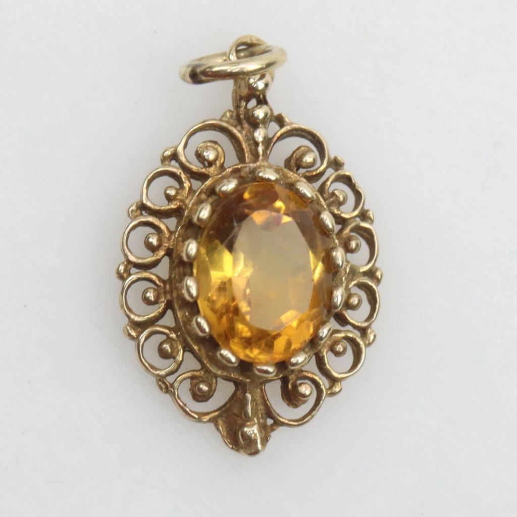 14kt Gold Citrine Filigree Pendant Property Room