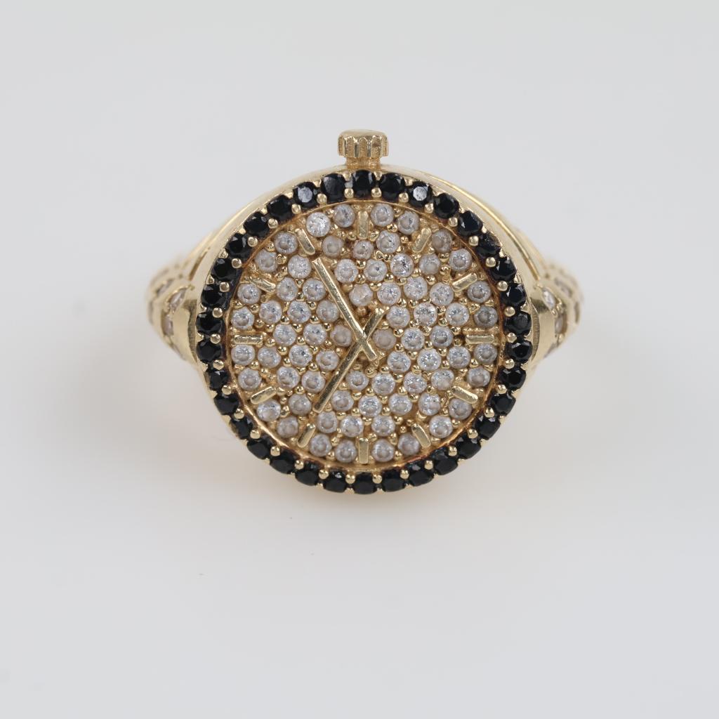 14kt Gold Clear And Black Stone Ring