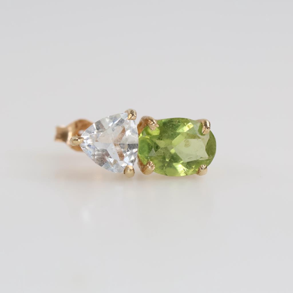 14kt Gold Clear And Green Stone Single Earring