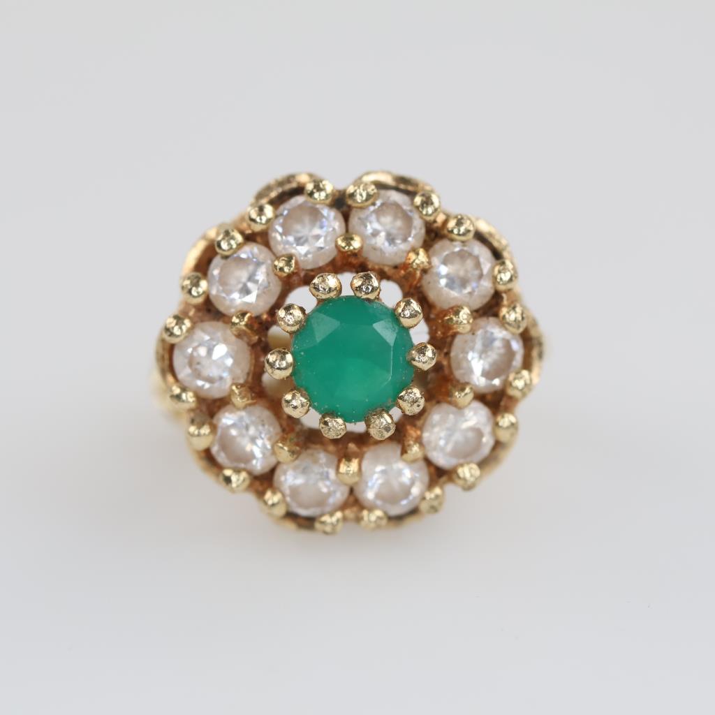 14kt Gold Clear And Green Stone Single Earring