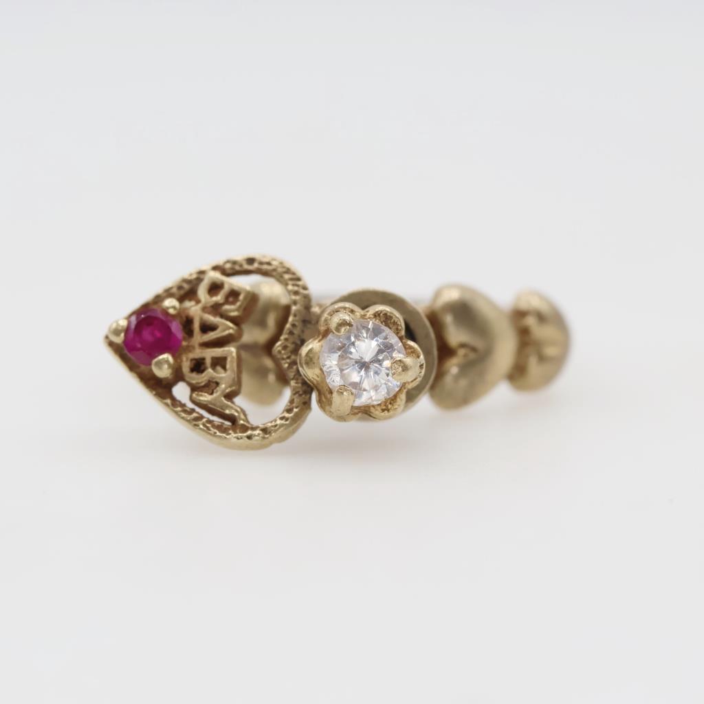 14kt Gold Clear & Red Stone "Baby" Spinner Ring