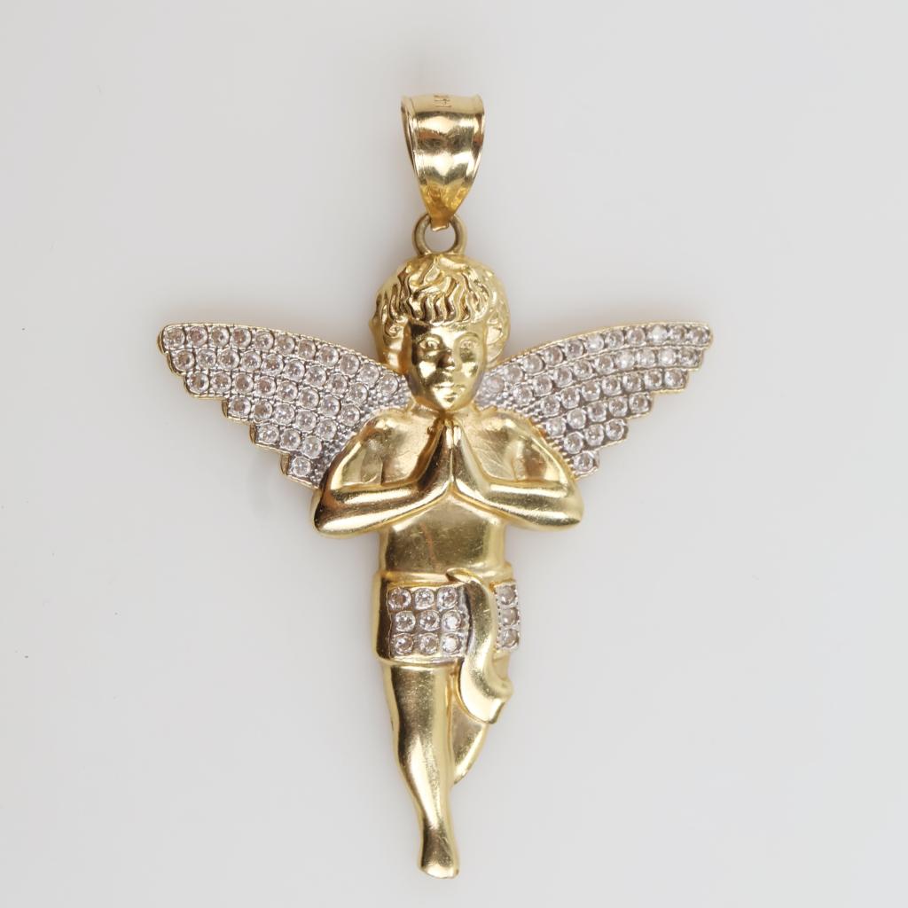 14kt Gold Clear Stone Angel Pendant
