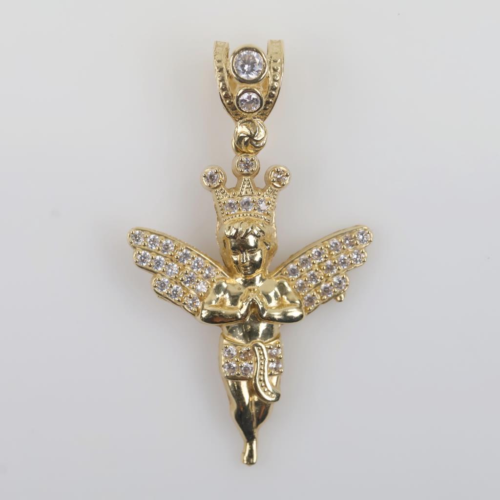 14kt Gold Clear Stone Angel Pendant