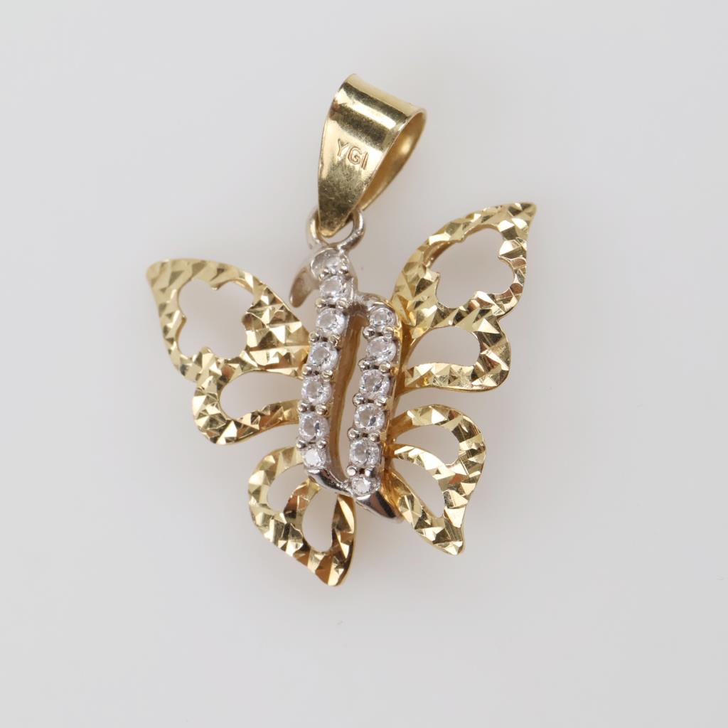 14kt Gold Clear Stone Butterfly Pendant