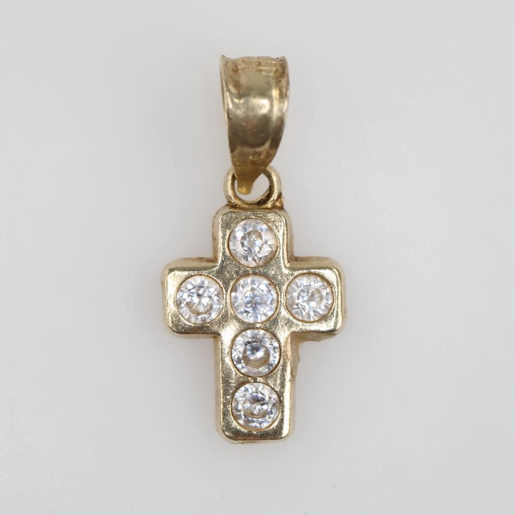 14kt Gold Clear Stone Cross Pendant