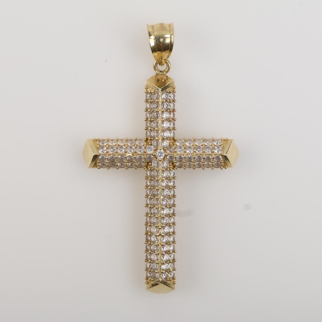 14kt Gold Clear Stone Cross Pendant