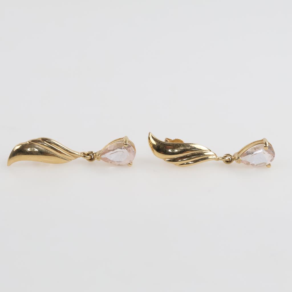 14kt Gold Clear Stone Dangle Earrings