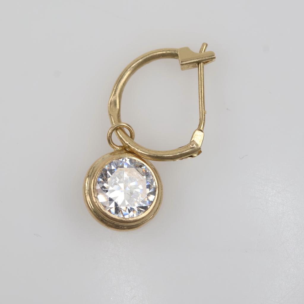 14kt Gold Clear Stone Dangle Hollow Hoop Earring
