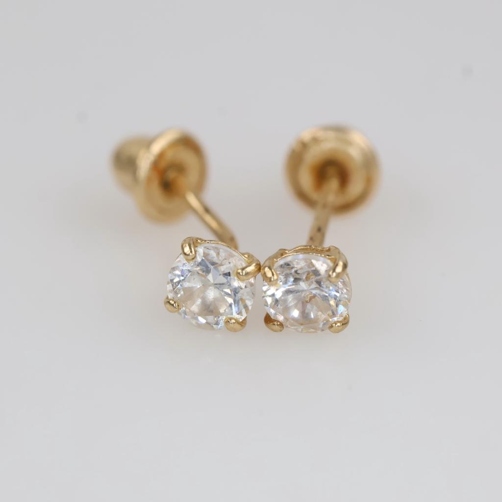 14kt Gold Clear Stone Earrings