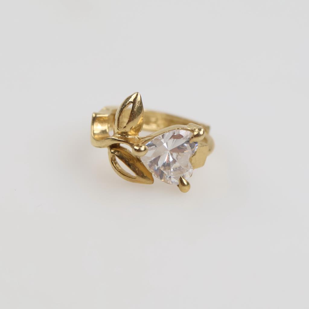 14kt Gold Clear Stone Heart Single Earring