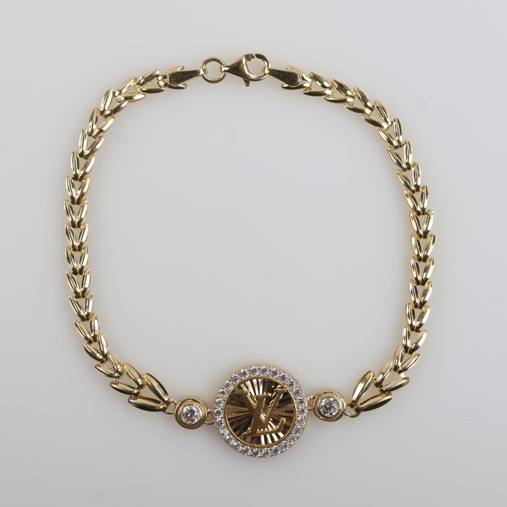 14kt Gold Clear Stone Hollow Link Bracelet