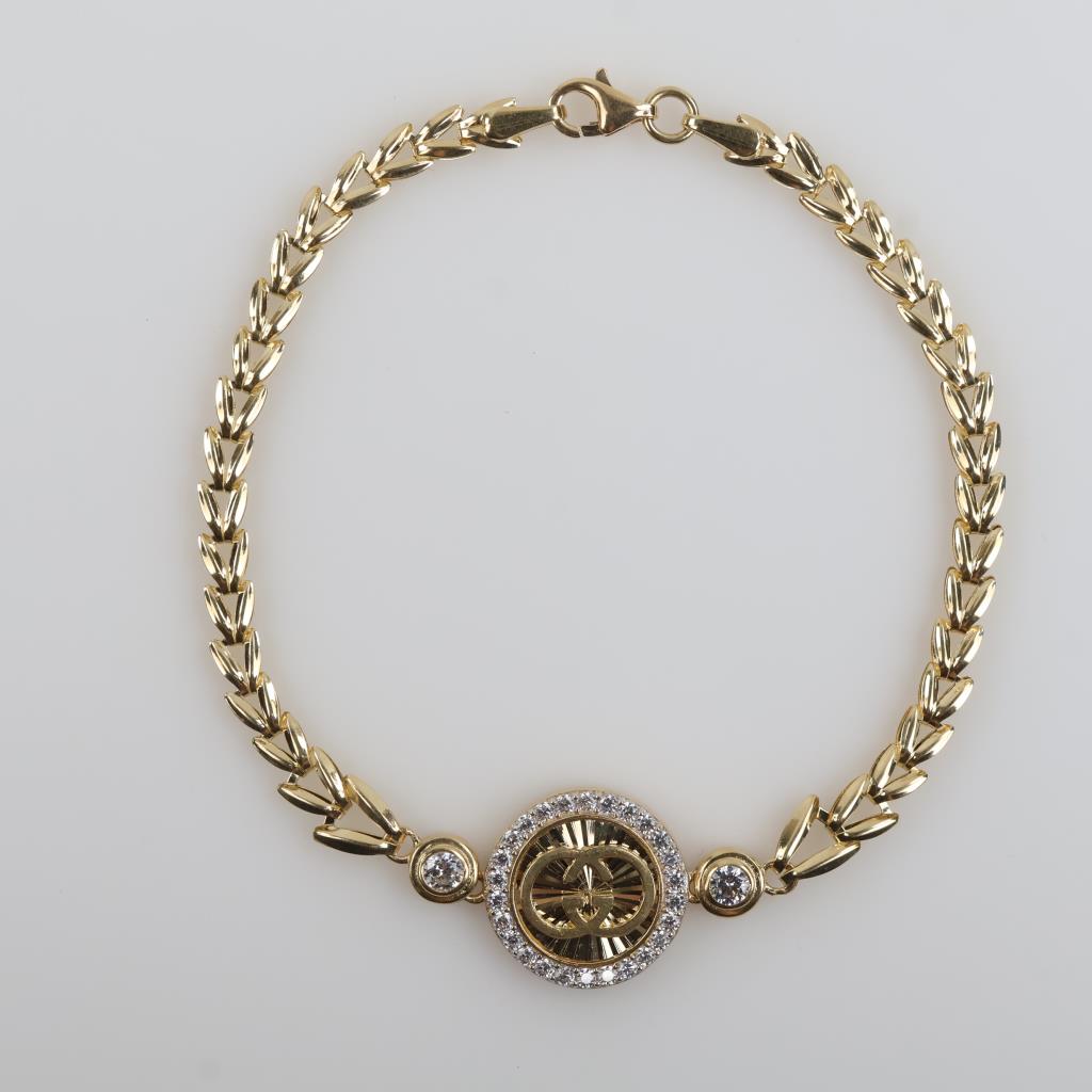 14kt Gold Clear Stone Hollow Link Bracelet