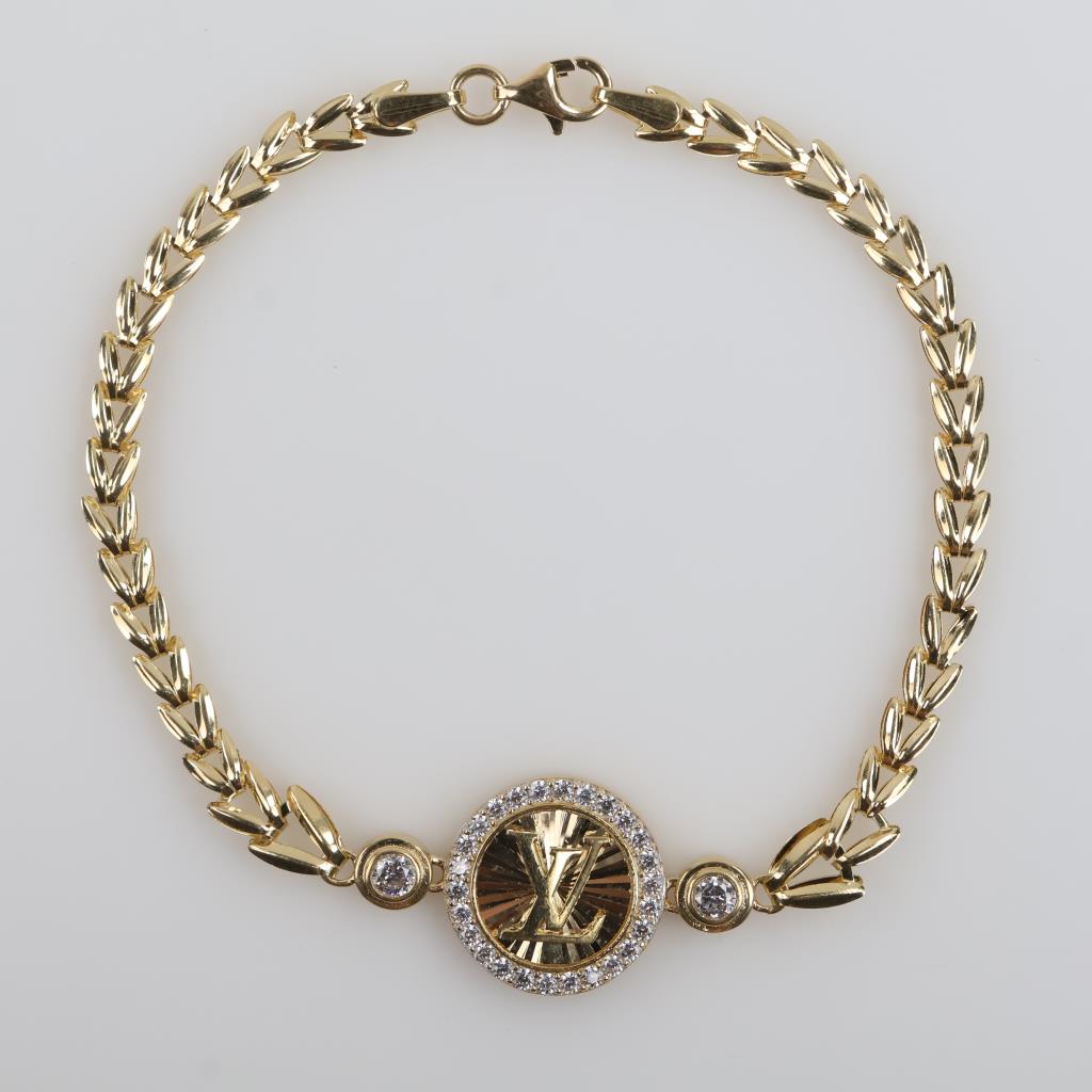 14kt Gold Clear Stone Hollow Link Bracelet