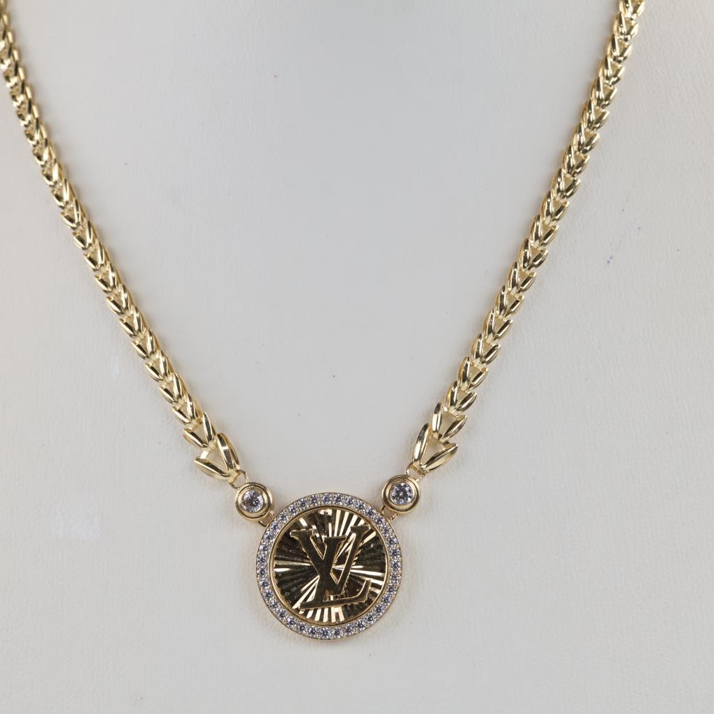 14kt Gold Clear Stone Hollow Link Pendant Necklace