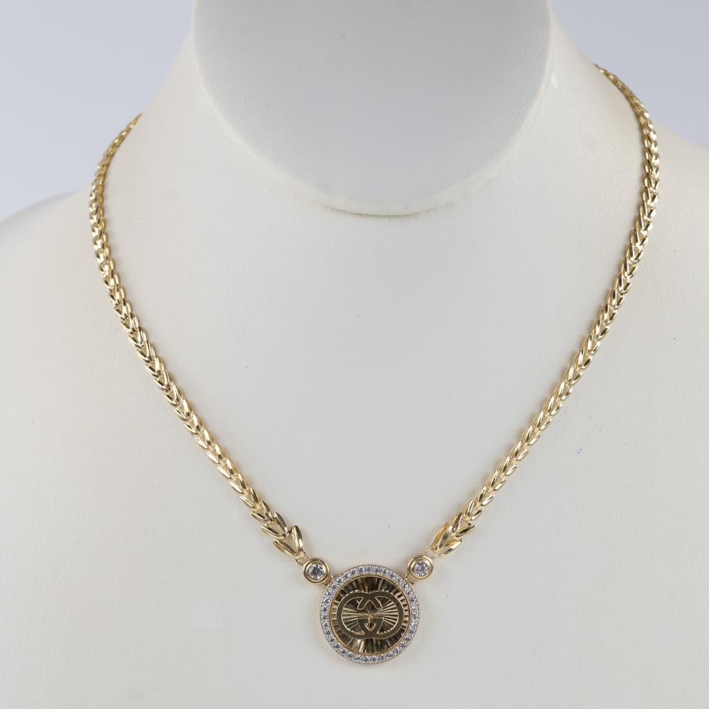 14kt Gold Clear Stone Hollow Link Pendant Necklace