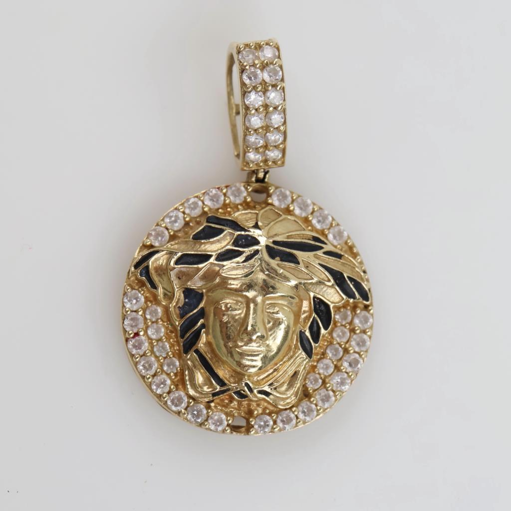14kt Gold Clear Stone Medusa Pendant