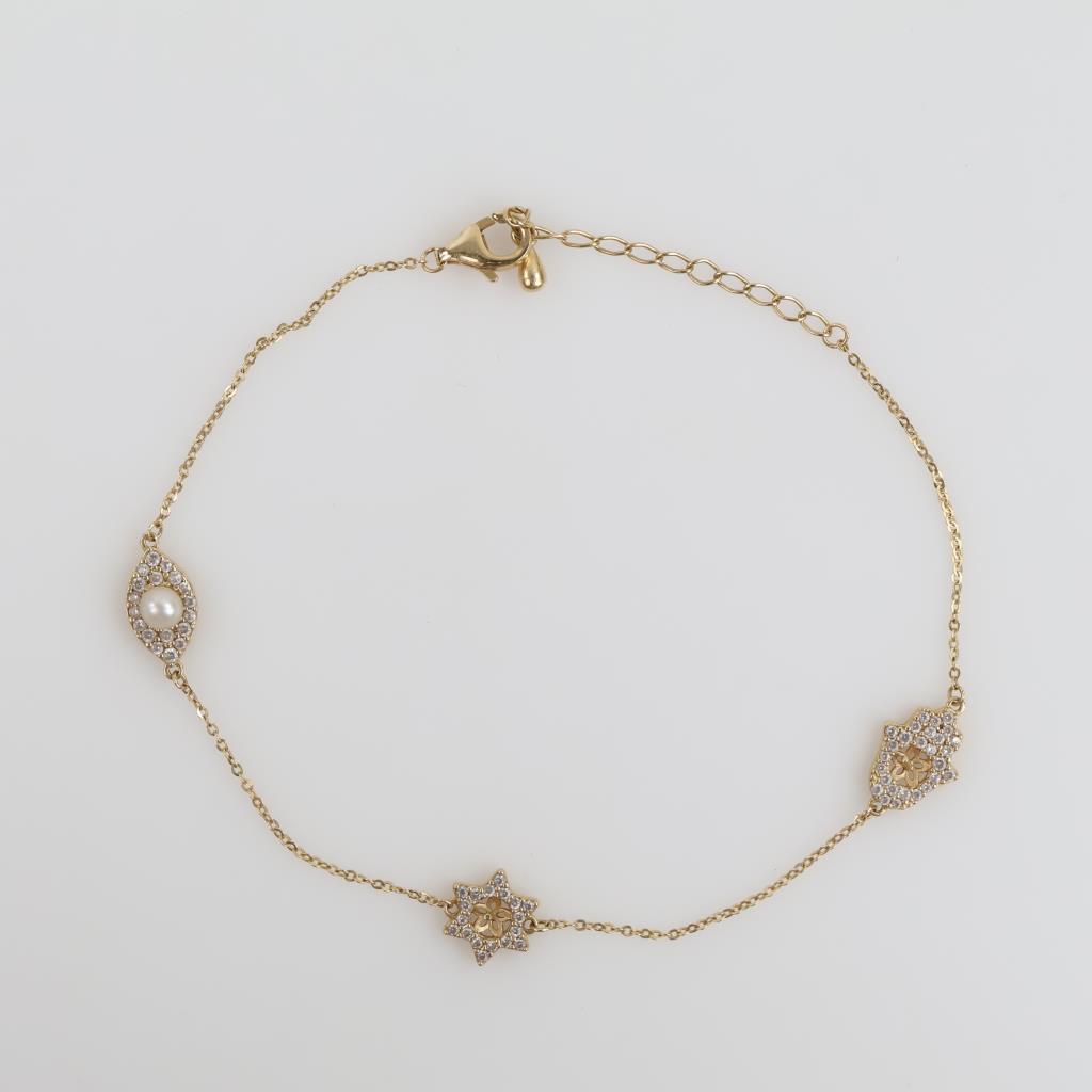 14kt Gold Clear Stone Pearl Accent Bracelet