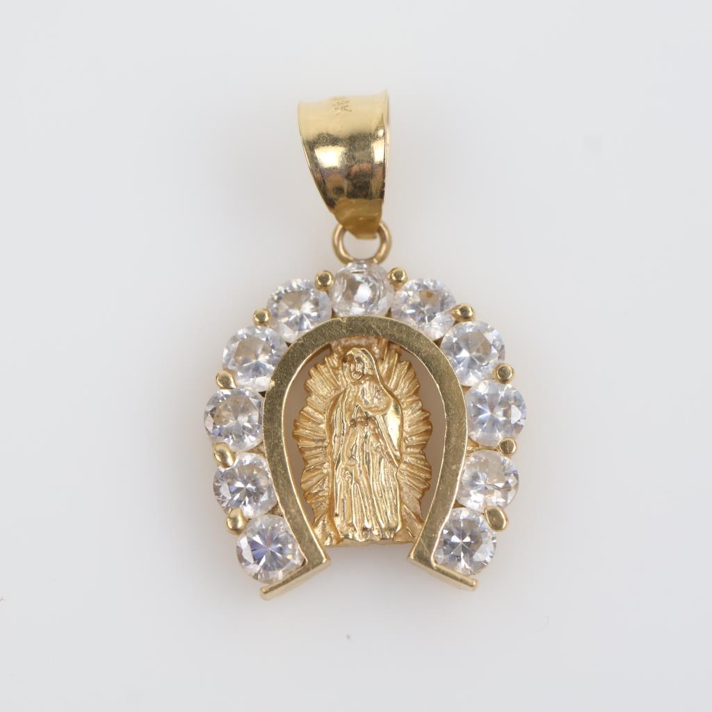 14kt Gold Clear Stone Religious Pendant