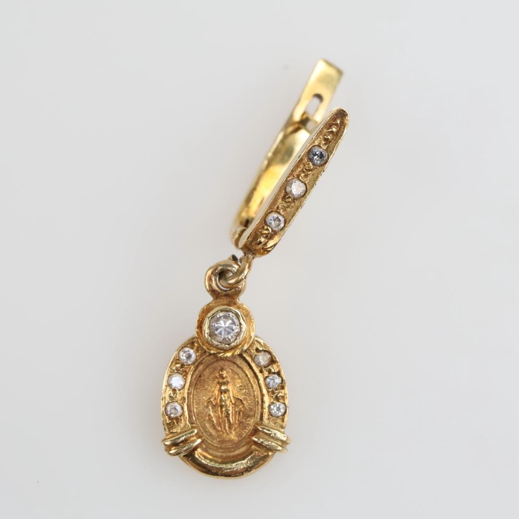14kt Gold Clear Stone Single Dangle Earring