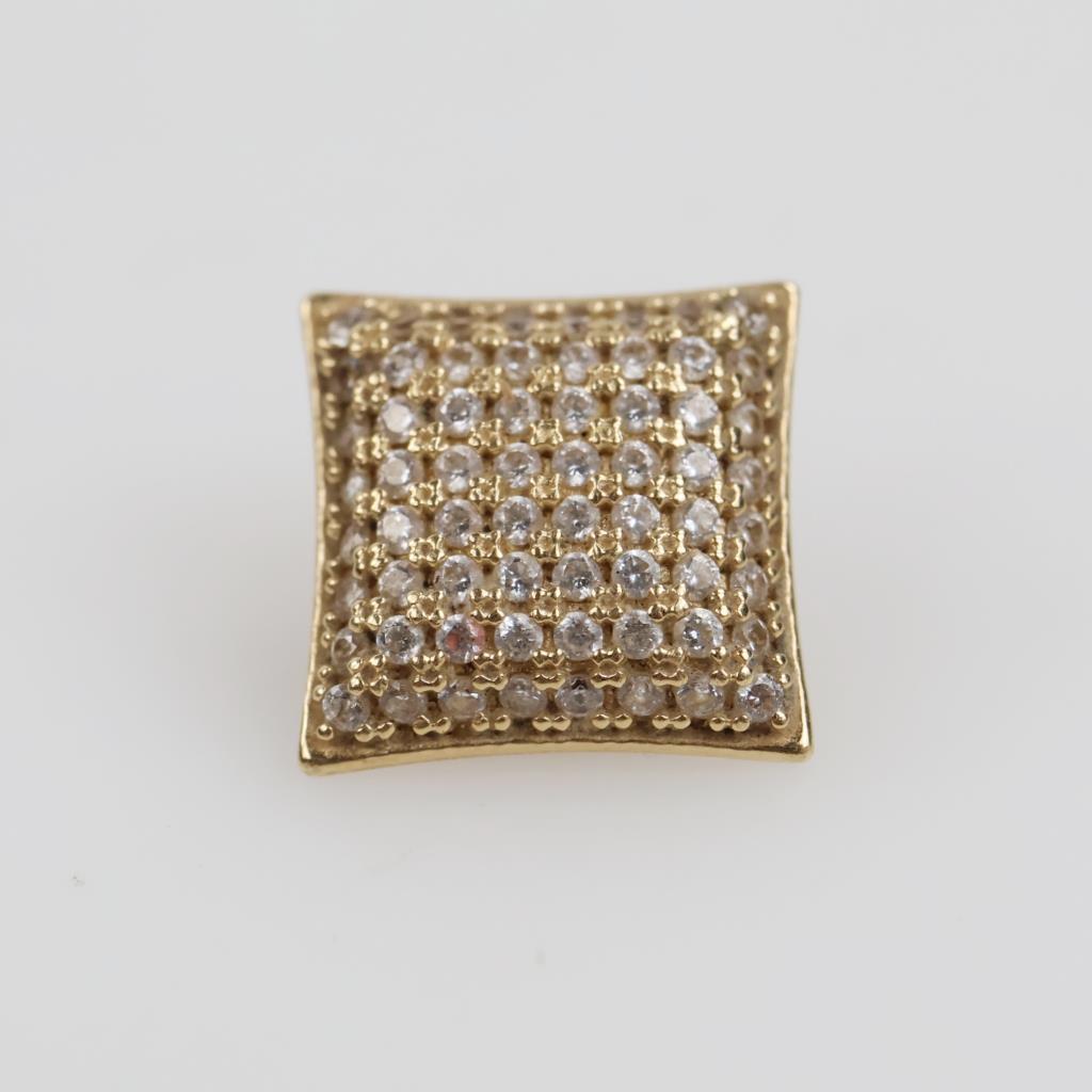 14kt Gold Clear Stone Square Stud Earring