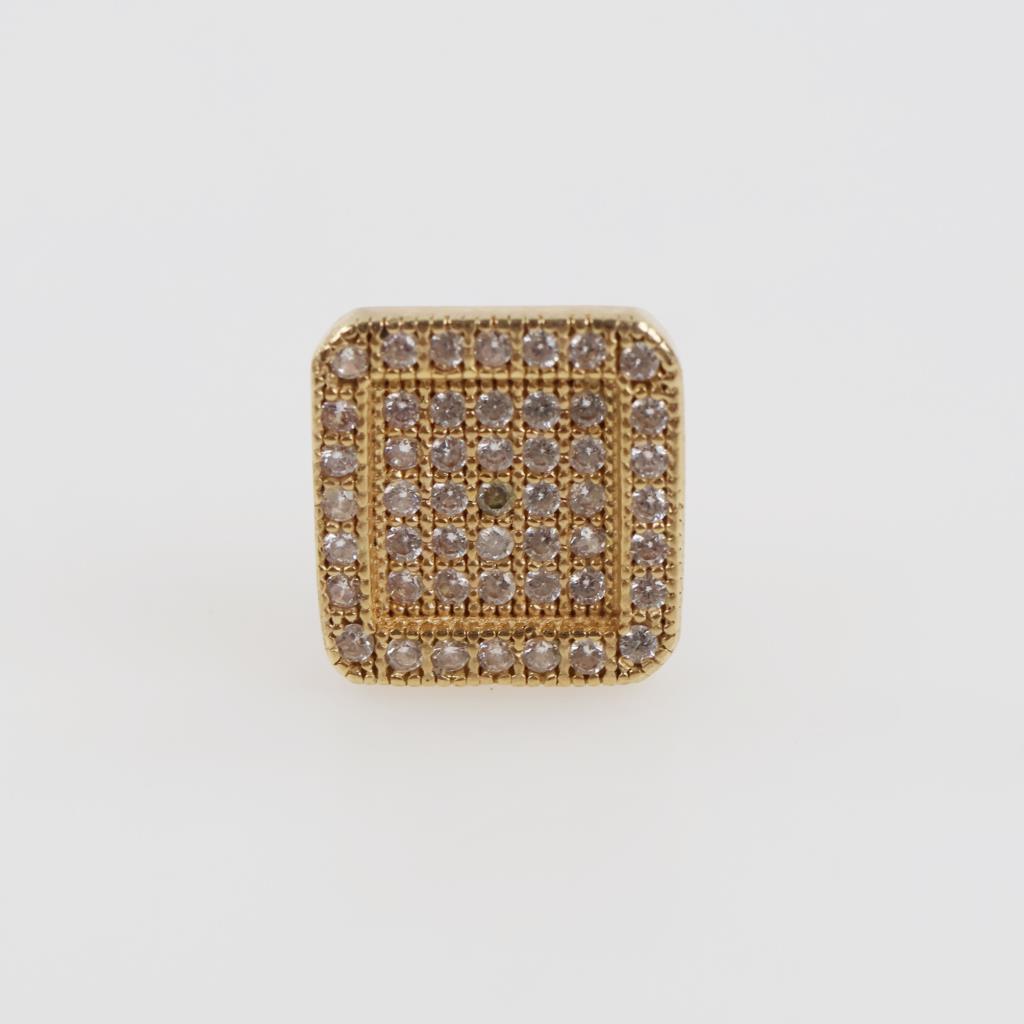 14kt Gold Clear Stone Square Stud Earring