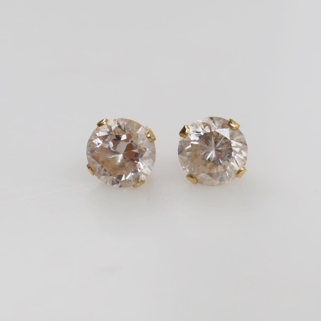 14kt Gold Clear Stone Stud Earrings