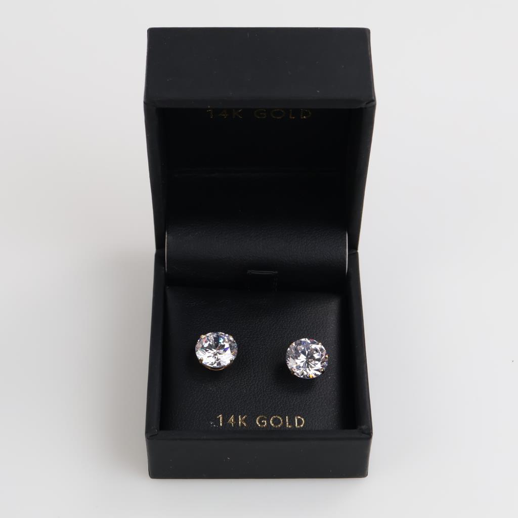 14kt Gold Clear Stone Stud Earrings