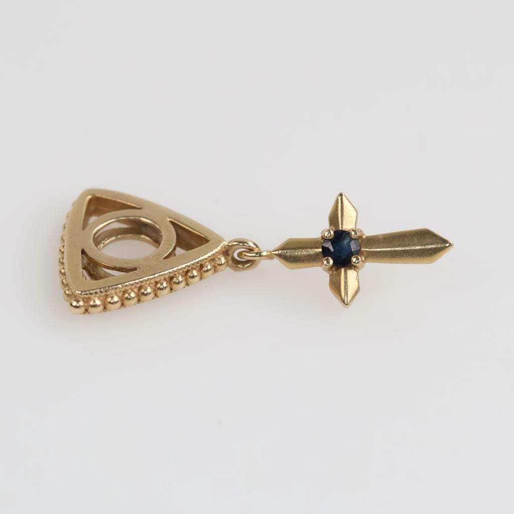 14kt Gold Cross Blue Stone Charm