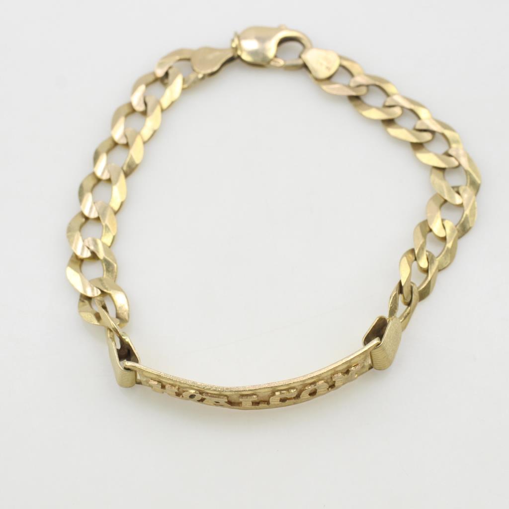 Men’s ID Curb Bracelet - Silver & Gold Tone Patterned Engravable Wristband