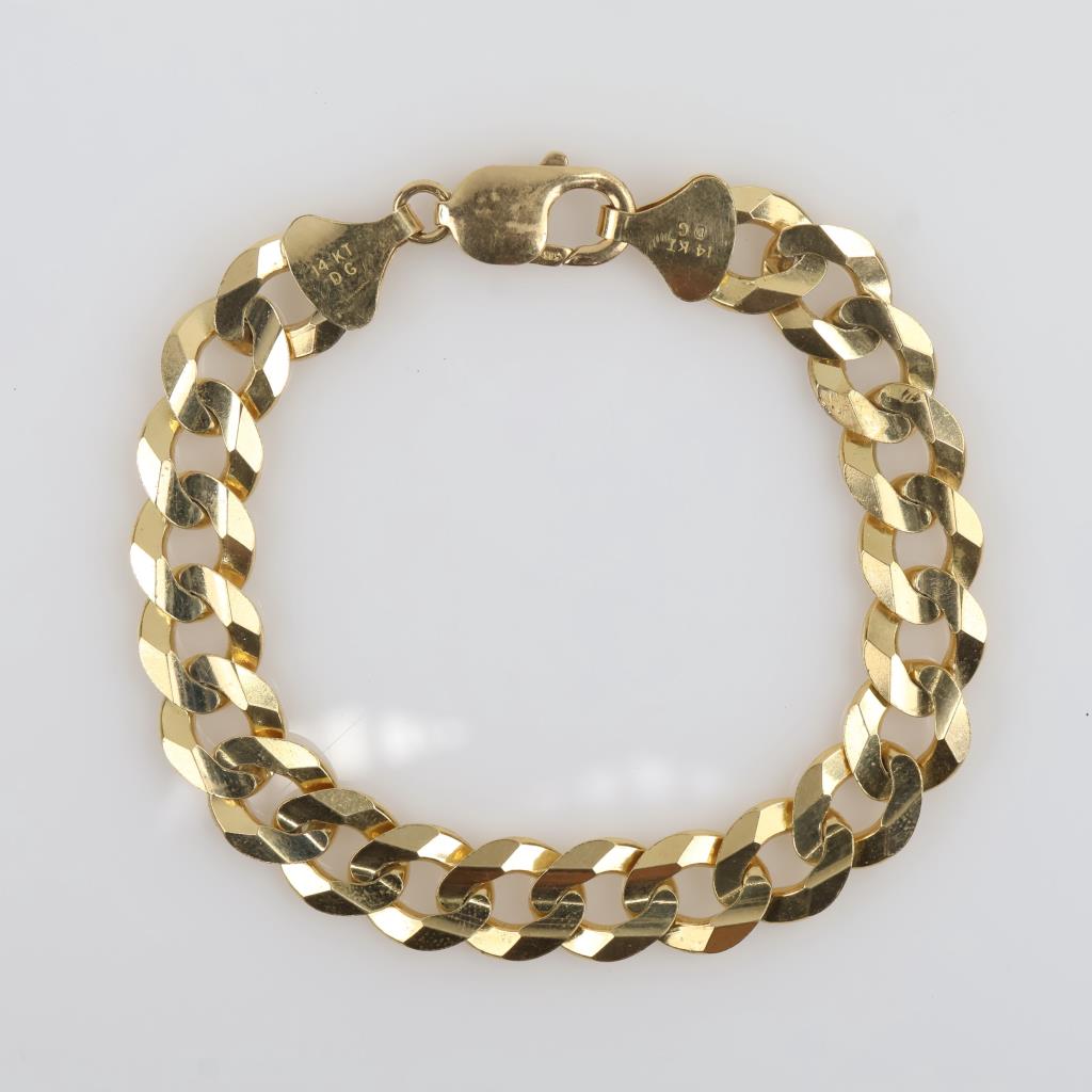 14kt Gold Curb Link Chain Bracelet-Evaluated By Our Certified Gemologist-AGS/GIA
