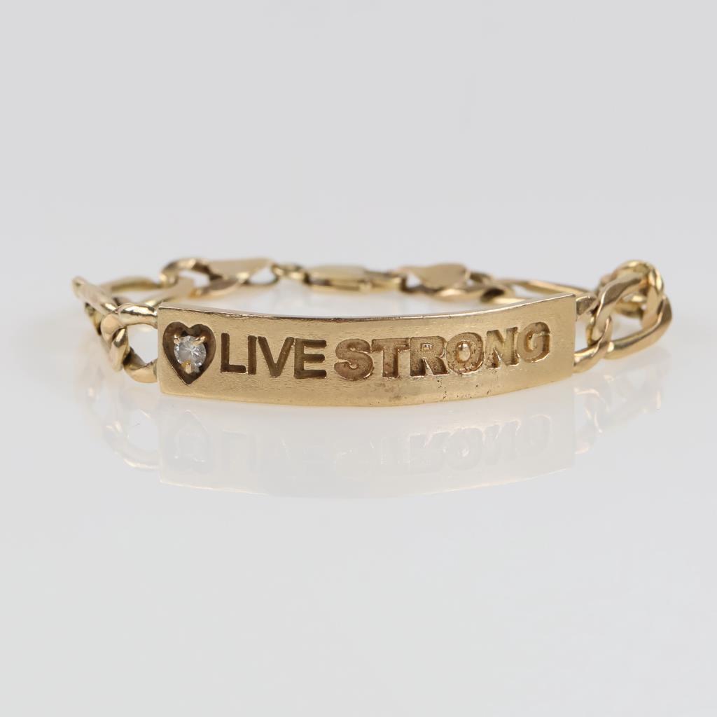 14kt Gold Diamond Accent Figaro Link ID Bracelet -Evaluated By Our Certified Gemologist-AGS/GIA
