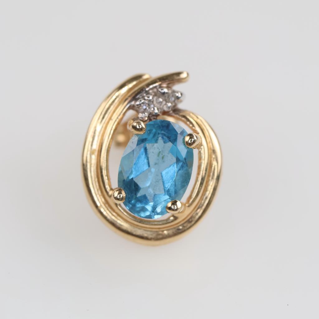 14kt Gold Diamond And Blue Stone Single Earring
