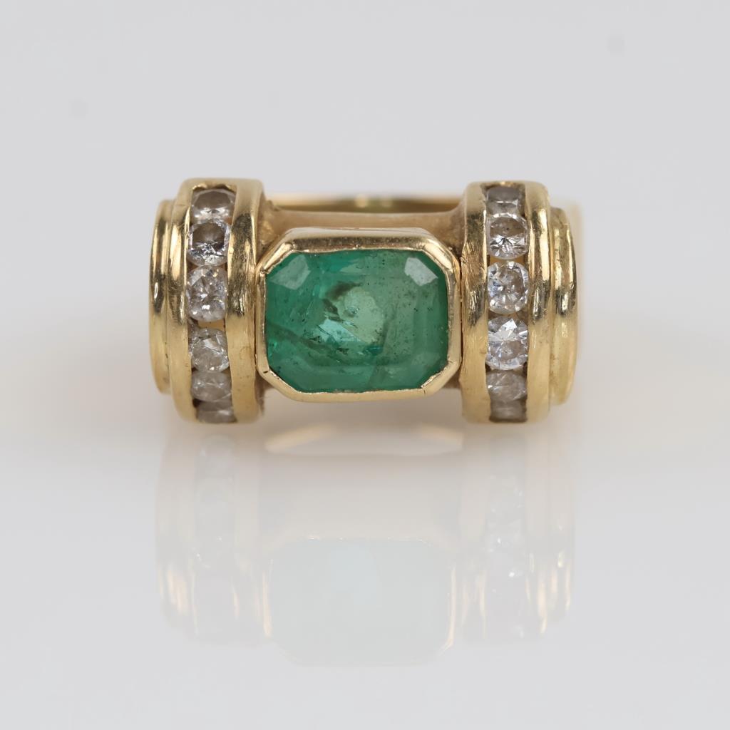 14kt Gold Diamond And Green Stone Ring, Evaluated By Our Certified Gemologist-AGS/GIA