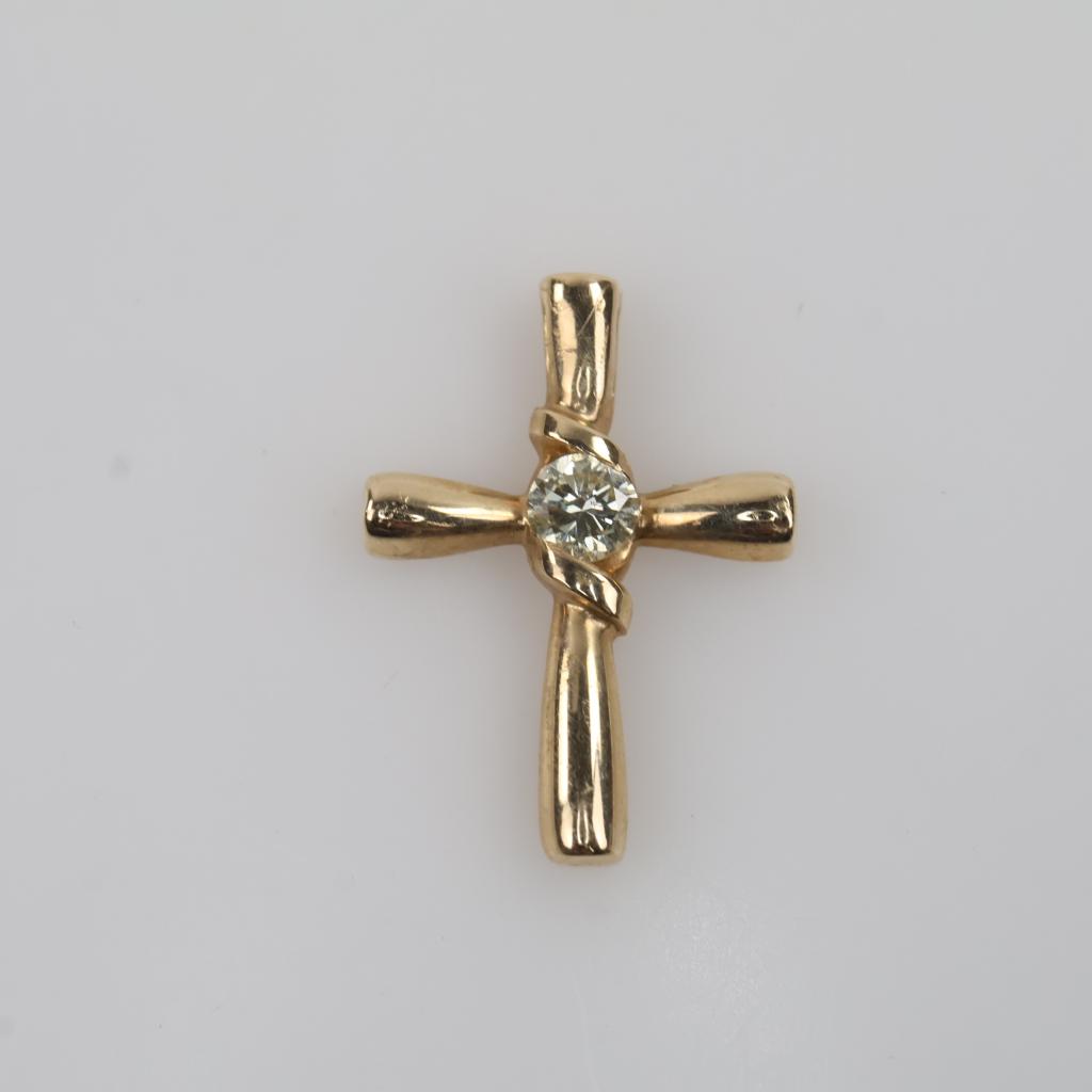 14kt Gold Diamond Hollow Cross Pendant