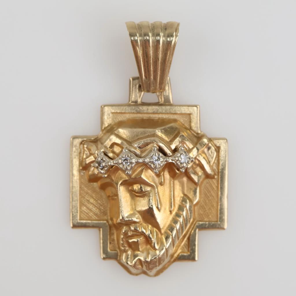 14kt Gold Diamond Hollow Religious Pendant