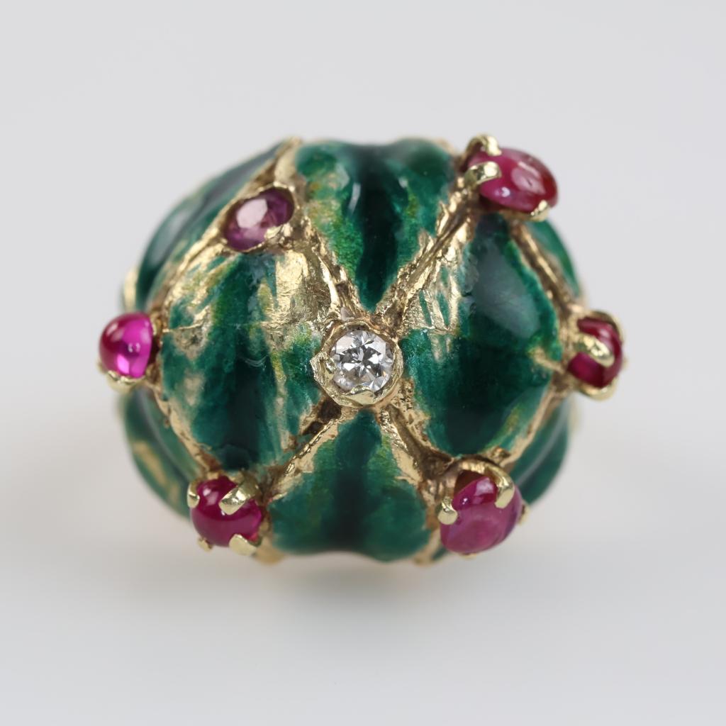 Cocktail Rng 14kt Gold Diamond Red Stone Cocktail Ring - PropertyRoom.com
