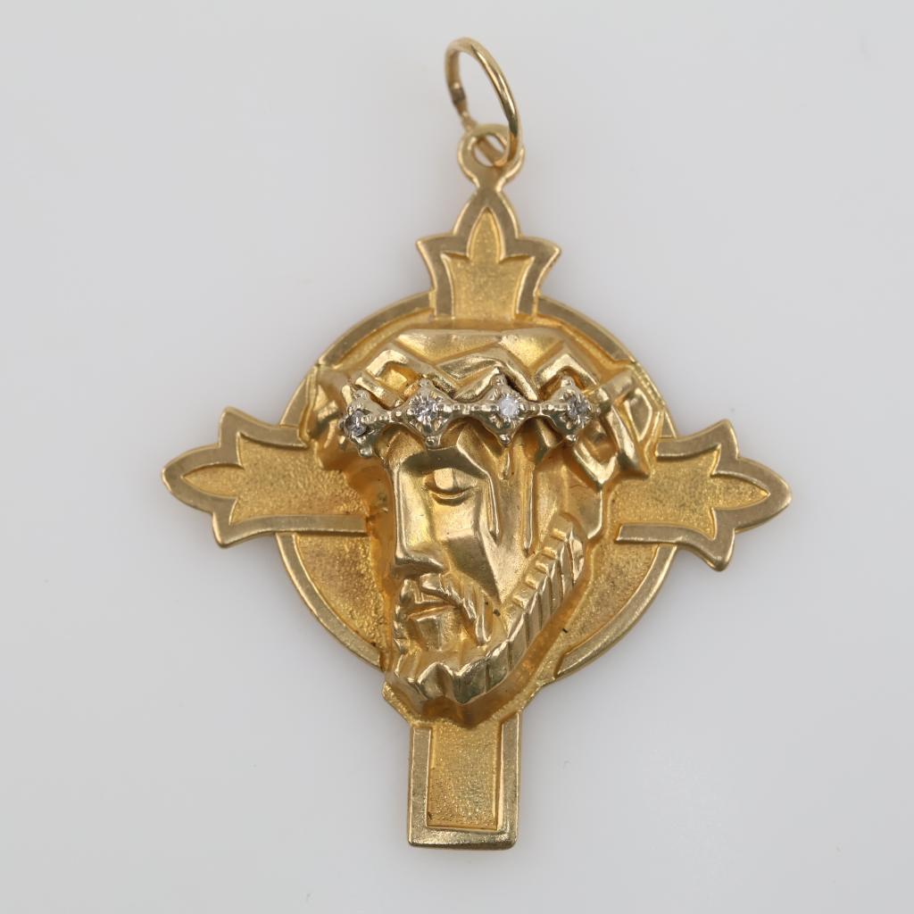14kt Gold Diamond Semi-Hollow Religious Pendant