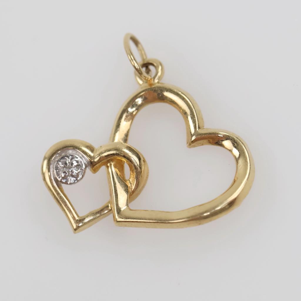 14kt Gold Double Heart Diamond Pendant