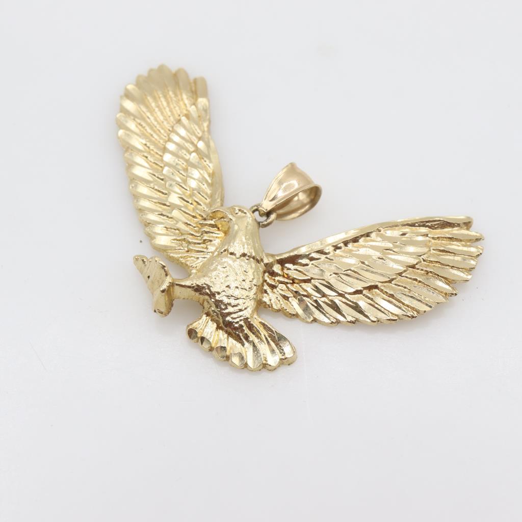 thumbnail interactive-video image 1 of 14K Solid Yellow Gold Eagle Pendant – Made In Italy – Unisex Religious/Patriotic 1 of 3