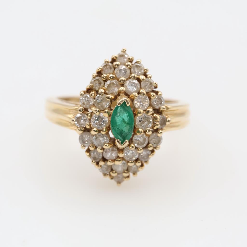 14kt Gold Emerald Diamond Accent Ring