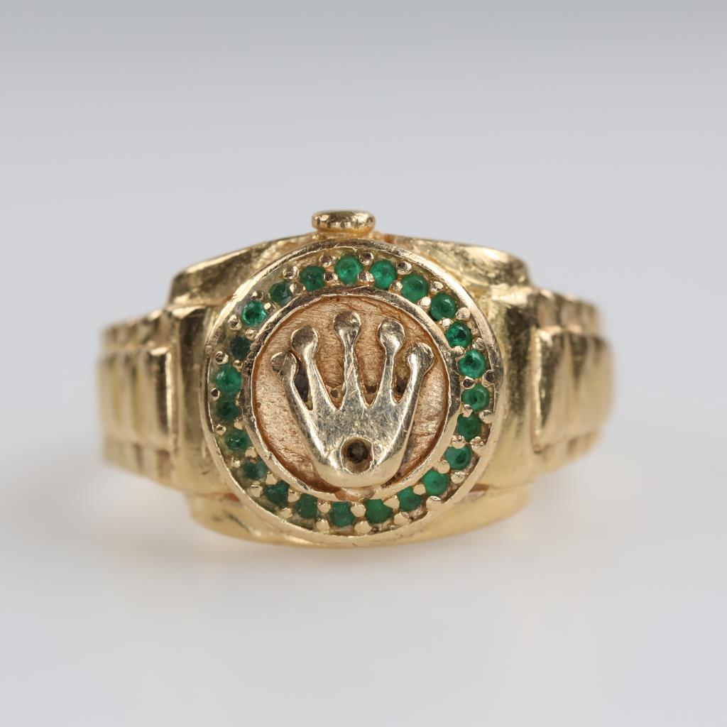 14kt Gold Emerald "Rolex" Signet Ring