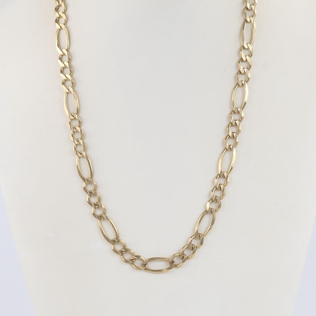 14kt Gold Figaro Chain Link Necklace-Evaluated By Our Certified Gemologist-AGS/GIA