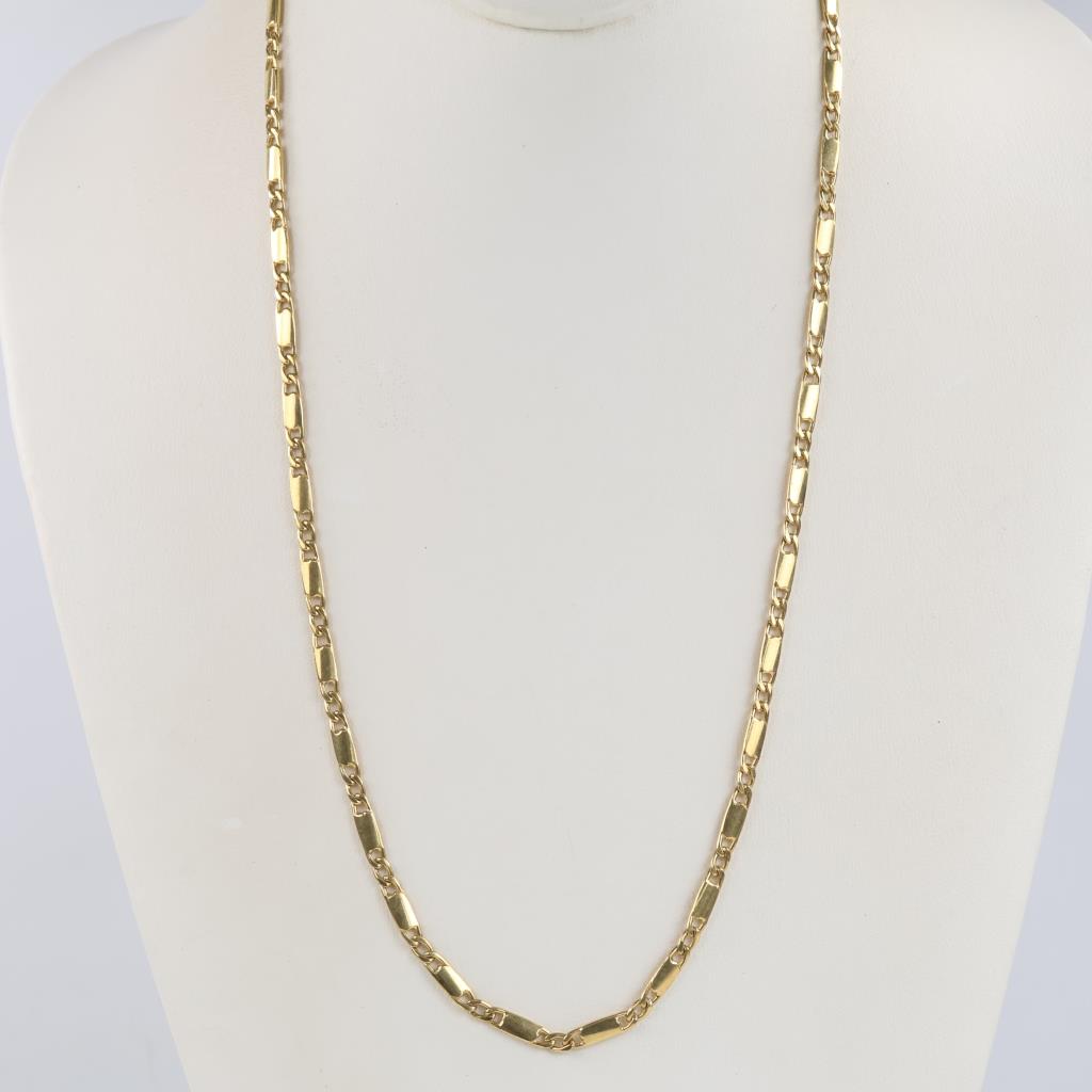 14kt Gold Flat Bar And Link Chain Necklace